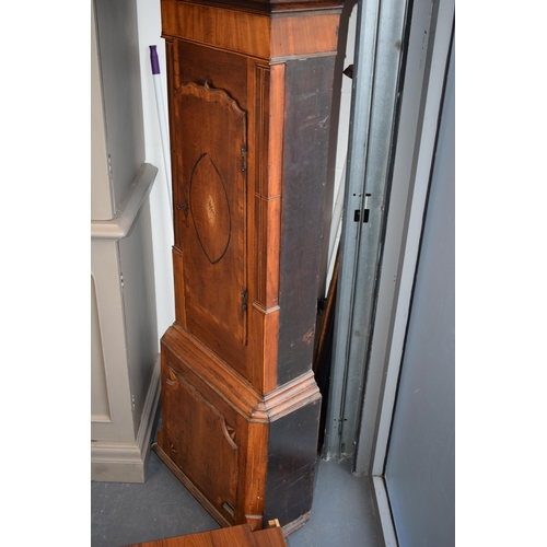 546 - An early 19th century oak and mahogany longcase clock with swan pediment, named 'H Loat of Wrexham',... 