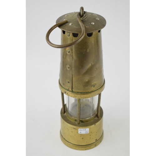 555 - Original vintage Miners Lamp in brass marked 'Patent