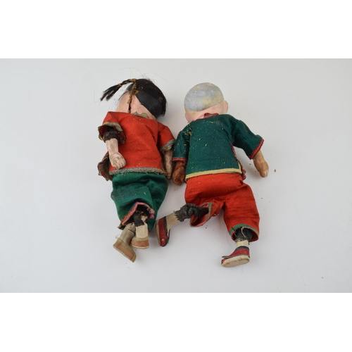 596 - A pair of Japanese dolls c1920s. Composite heads with hand-painted faces and hand-embroidered clothe... 