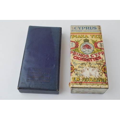 614 - An original box of Kyprinos Cyprus cigarettes with contents (circa 95) with a cased collection of 'S... 