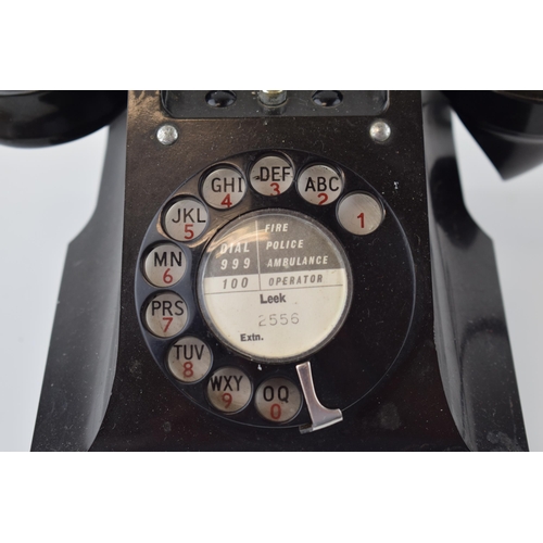 624 - Vintage black Bakelite telephone with Leek dial code to centre, unconverted.