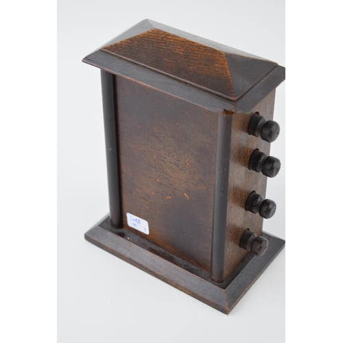 637 - Early 20th century wooden perpetual calendar with scrolls to include days of the week, dates and mon... 