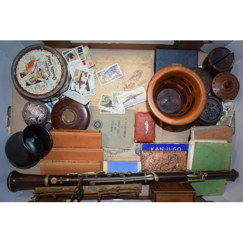 646 - A mixed collection of vintage and antique items to include a vintage oboe, silver topped glass bottl... 