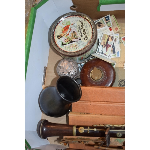 646 - A mixed collection of vintage and antique items to include a vintage oboe, silver topped glass bottl... 