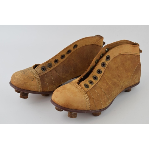 670 - A pair of NOS handmade football / rugby boots by Stanley, Continental model size 3. Leather suede up... 