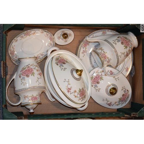 205 - Royal Doulton dinner ware in the Canton pattern to include coffee pots, a tureen, bowls, plates and ... 