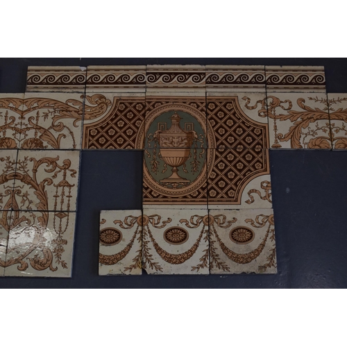 570 - A Victorian Tile frieze, By Mintons China Works Stoke on Trent. Predominently in pinks, browns and b... 