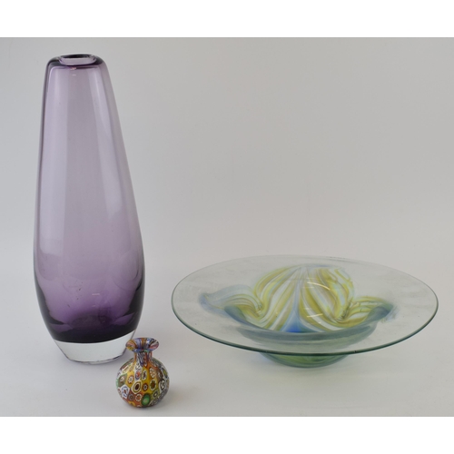 642 - A collection of art glass to include green and blue bowl (diameter 31cm) purple vase (height 36cm) a... 