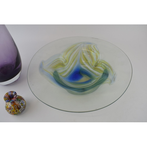 642 - A collection of art glass to include green and blue bowl (diameter 31cm) purple vase (height 36cm) a... 