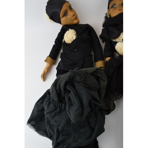 597 - Two Art Deco Boudoir dolls c1920s / 1930s. Fabric hand-painted faces, hand-made clothes, ceramic fee... 