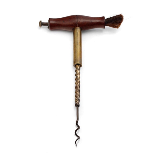 143 - Charles Hull Patent Presto corkscrew, turned wooden handle with brush, brass barrel, brass screw and... 