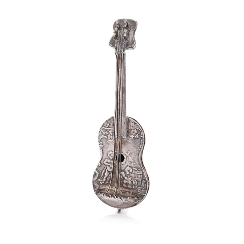 212 - A late Victorian novelty silver figure of a cello, with London import marks, complete with 4 strings... 