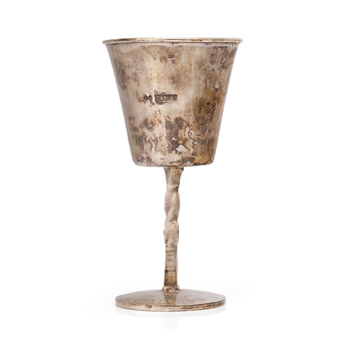 219 - Silver goblet in a modernist style, twisted neck, hammered cup and base, Birmingham 1974, 194.4 gram... 