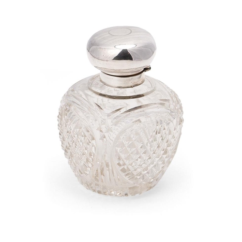 245 - Silver topped cut glass perfume bottle, with glass stopper, Birm 1919, H and H Ltd, 11cm tall.