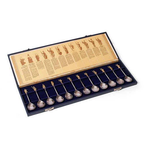 249 - A cased set of twelve silver spoons, The Tichborne Celebrities, 264g