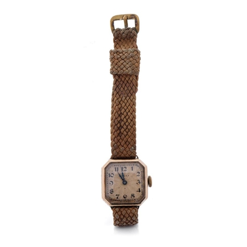 308 - Rolex 9ct gold cased ladies wristwatch on woven fabric strap, circa 1920s / 1930s, sunburst dial, 21... 