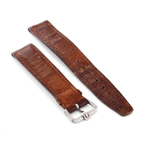 315 - An original vintage Omega 14mm / 15mm brown leather watch strap with silver tone Omega buckle. 'Omeg... 