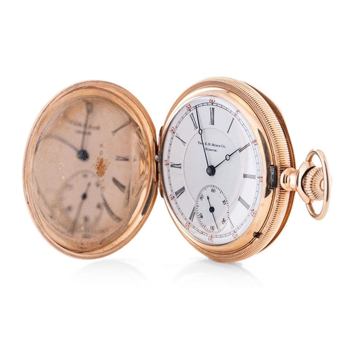 320 - Gold-plated The E. B. Horn Co. Boston full hunter pocket watch. White dial with Roman numerals and s... 