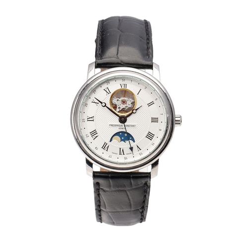 323 - Frederique Constant gentleman's wristwatch, moon phase dial with Roman numerals, stainless steel cas... 