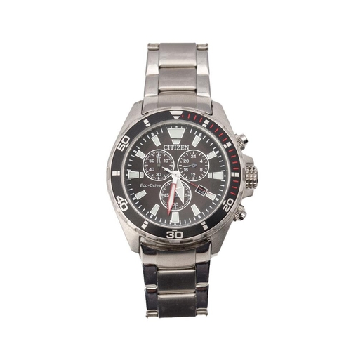 324 - Citizen Eco-Drive gentleman's wristwatch, chronograph with luminous hour markers. Case diameter 42mm... 