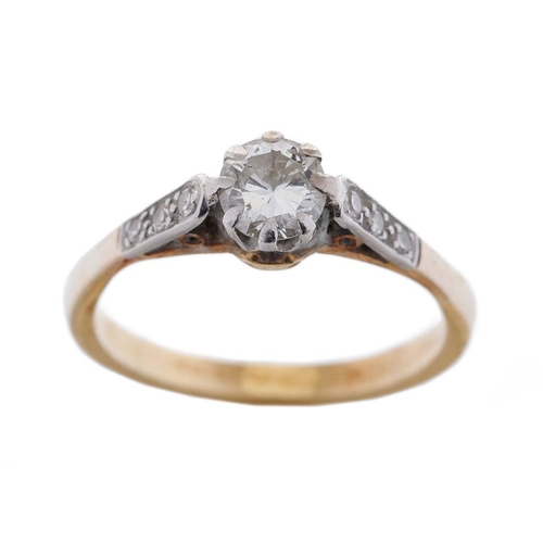 354 - 18ct gold solitaire diamond ring, stone measures 0.5ct appx., with diamond set shoulders. Not hallma... 