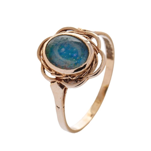 357 - 9ct gold and opal ring, stone badly scratched, and glued from behind. weight 3.3g.  Size W.