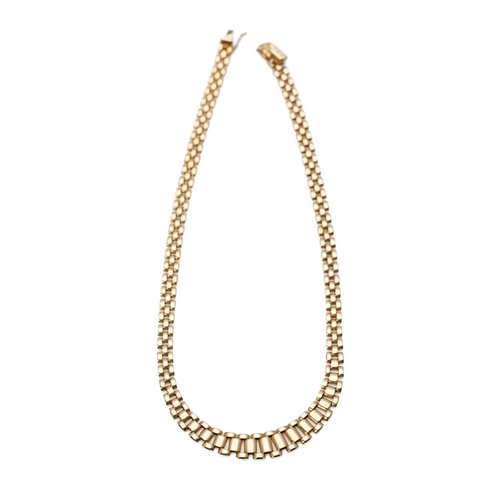 370 - 9ct Italian yellow gold flat brick link graduated necklace, 19.4 grams, 43cm long.