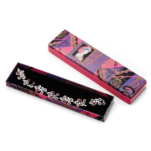 382 - Boxed Zandra Rhodes silver bracelet of scrolled links, set pink paste, 24.8 grams, 20cm long.