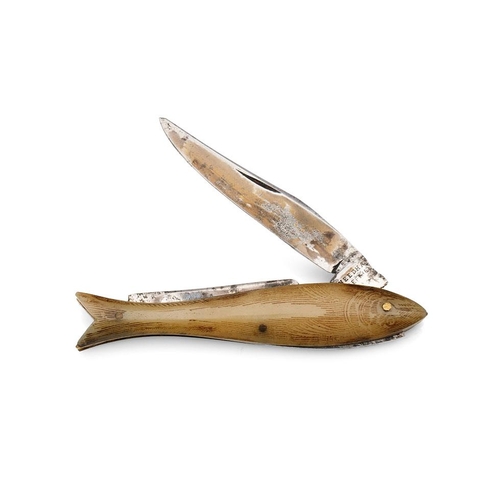 69 - Rare & Unusual c19th Bone Handle Folding Pocket Knife By Needham Brothers Sheffield in the shape of ... 