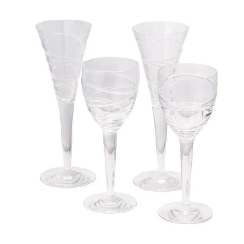 72 - Stuart Crystal Jasper Conron Aura glasses to include a pair of wine glasses and a pair of champagne ... 