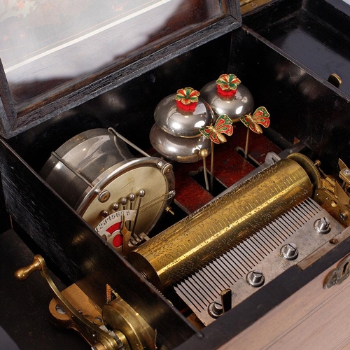 73 - 19th century Swiss musical box, inlaid rosewood case, with crank-wind mechanism playing 8 tunes on a... 