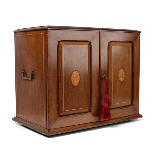 77 - Fine & unusual Edwardian mahogany inlaid revolving Gentleman's library tantalus cum communications s... 