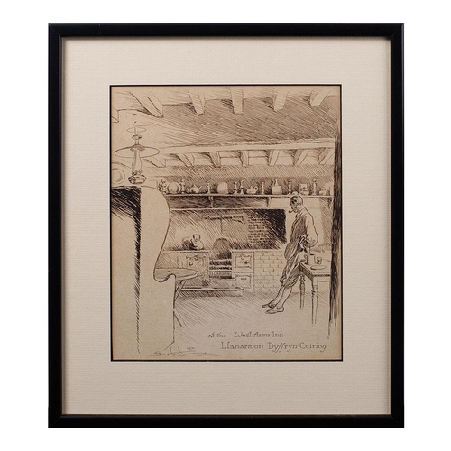 93 - Frank Patterson 1871 – 1952. English Illustrator, Pen and Ink drawing 'At The West Arms Inn, Llanarm... 