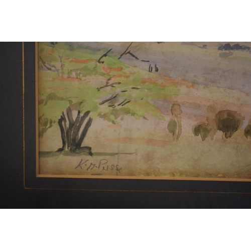 103 - Kathleen Mary Persse (1897 - 1979) Flame Trees in Thika with Chameleon. Watercolour in gilt frame. S... 