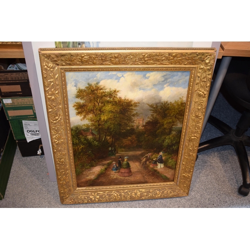 106 - William Ellis R.S.A, Oil on Canvas. Flamstead 'Going to Church. Signed, dated to verso. 1860. 49.5cm... 