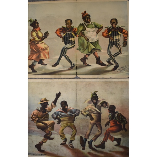 125 - Original Early 1900s Colour Music Show Theatre Advertising Poster Depicting Four Black Dancers Pair ... 