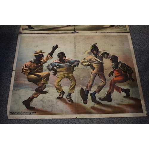 125 - Original Early 1900s Colour Music Show Theatre Advertising Poster Depicting Four Black Dancers Pair ... 