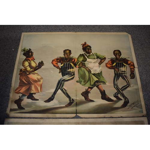 125 - Original Early 1900s Colour Music Show Theatre Advertising Poster Depicting Four Black Dancers Pair ... 