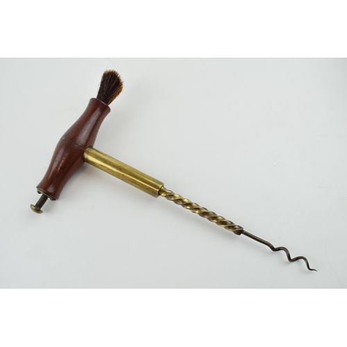 143 - Charles Hull Patent Presto corkscrew, turned wooden handle with brush, brass barrel, brass screw and... 