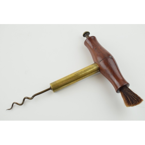 143 - Charles Hull Patent Presto corkscrew, turned wooden handle with brush, brass barrel, brass screw and... 