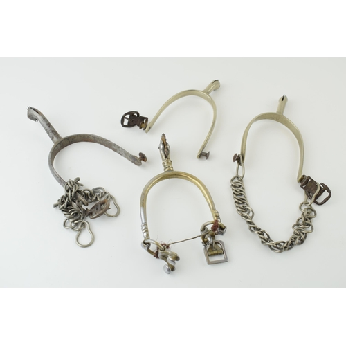 163 - A pair of nickel plated cavalry officers spurs together two antique individual metal spurs, a matche... 