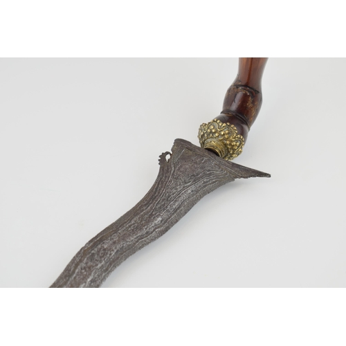 173 - c19th Sumatran or Malay Kris Keris Dagger with rosewood handle and brass mounts without scabbard 42c... 