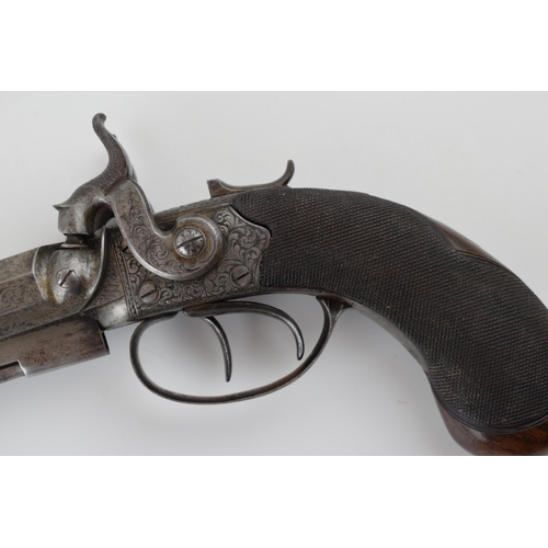 178 - c19th Double Barrel Percussion Cap Pistol with Fitted Bayonet is spring loaded and is working, proof... 