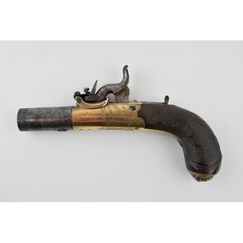 180 - c19th Top Hat Box Lock Percussion Pocket Pistol by W & S.R. of Sutherland with short screw barrel 4.... 