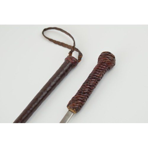 181 - Early c20th Officers leather Swagger Stick Riding Crop Sword Stick