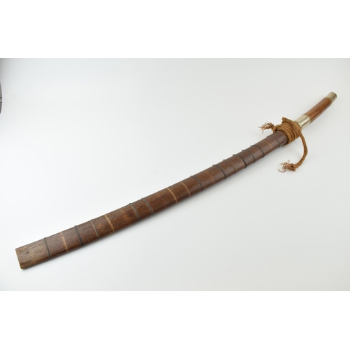 182 - c19th Burmese Dha Sword Daad Darb with wooden scabbard 84cm long