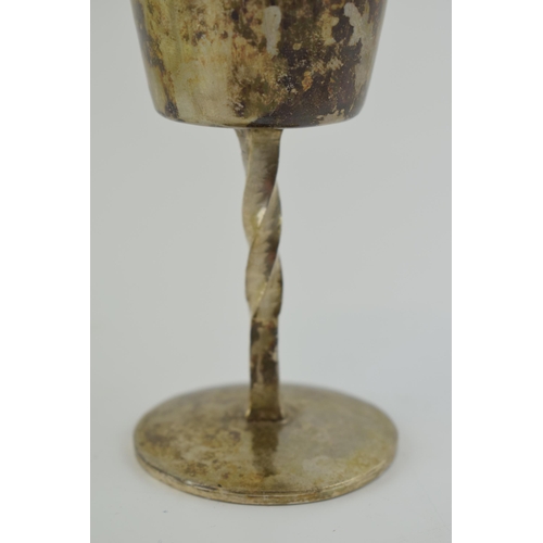 219 - Silver goblet in a modernist style, twisted neck, hammered cup and base, Birmingham 1974, 194.4 gram... 