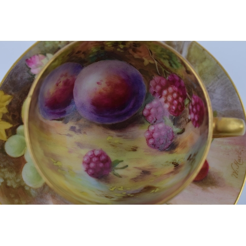 23 - Royal Worcester hand painted fruit scene cup and scene, the saucer signed 'W Hart' and the cup with ... 