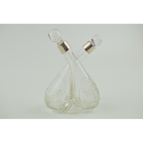 232 - Hallmarked silver double oil and vinegar decanter, Birmingham 1927, J Grinsell and Son.