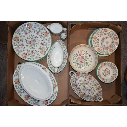 55 - Minton Haddon Hall dinner ware to include 2 large oval tureens, 8 large dinner plates, 8 bowls, 16 s... 